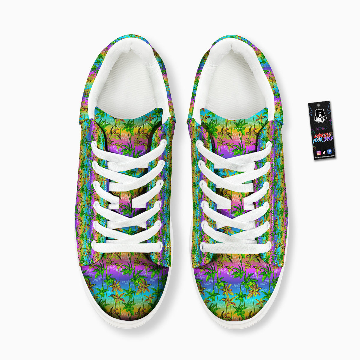 Neon Palm Tree Print Pattern Platform Shoes-grizzshop