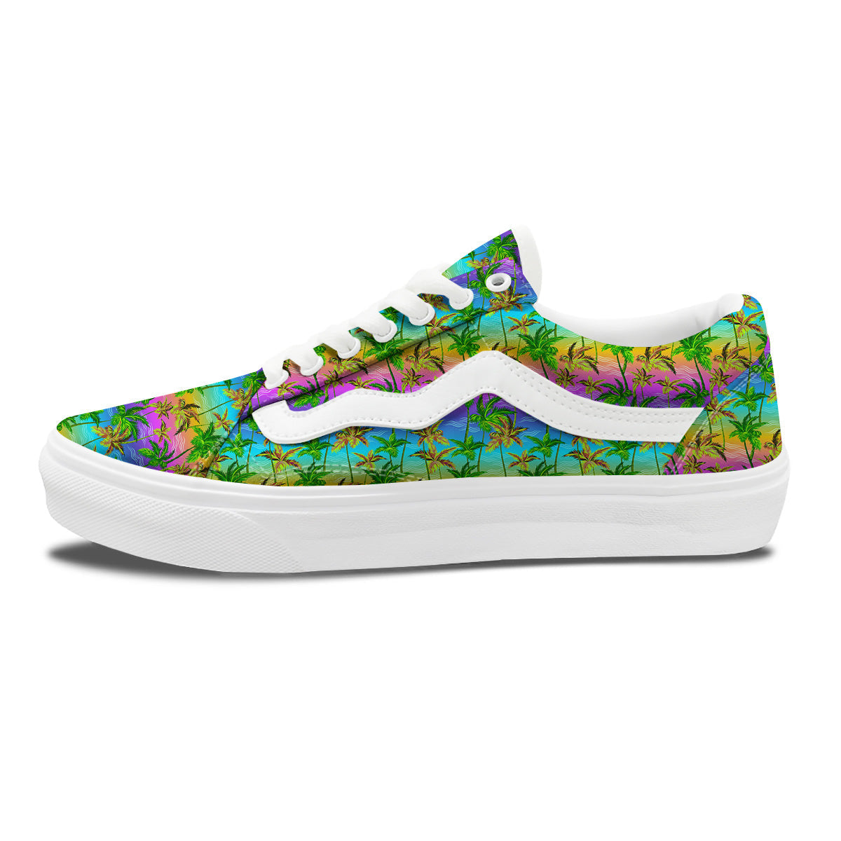 Neon Palm Tree Print Pattern Skate Shoes-grizzshop