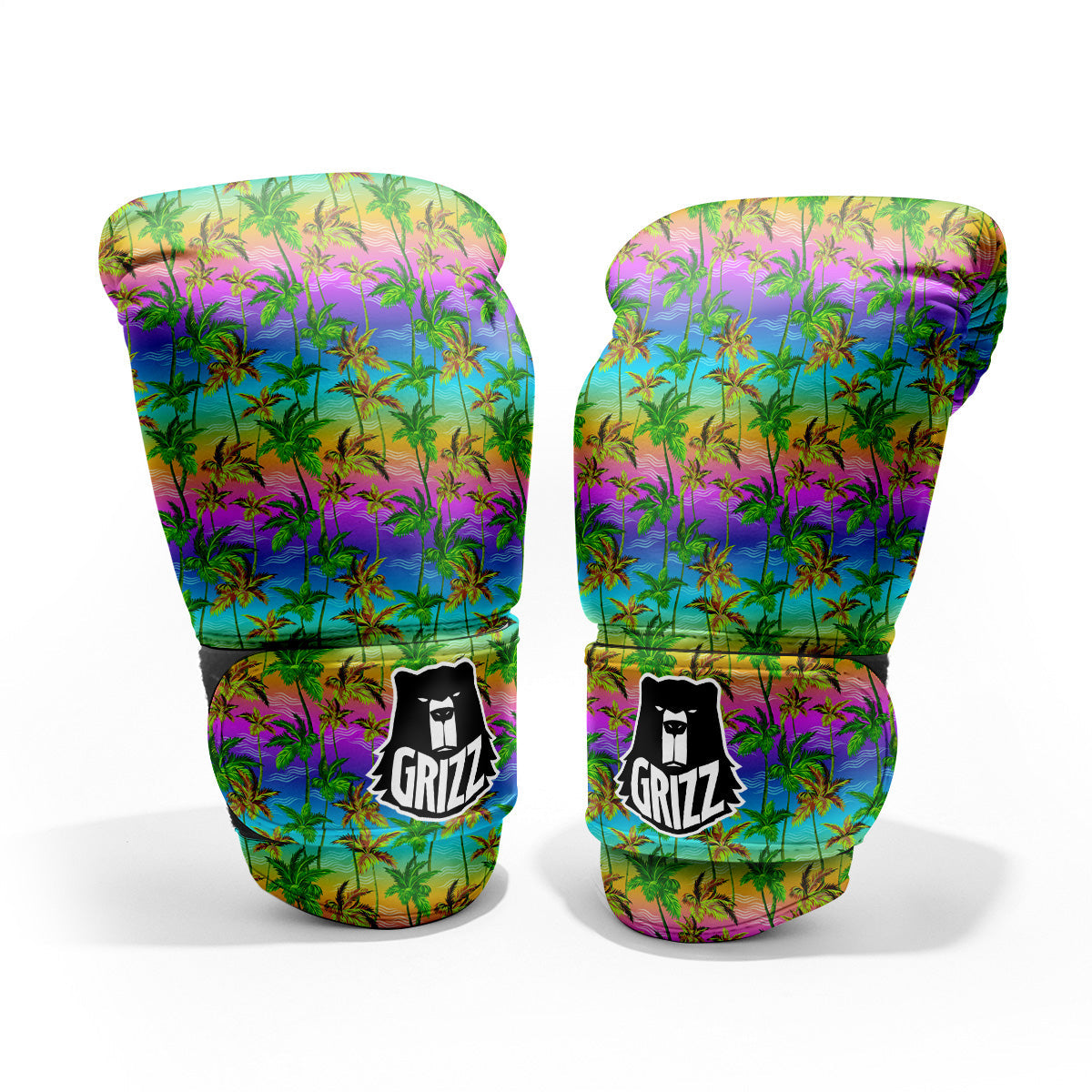 Neon Palm Tree Print Pattern Pro Boxing Glove