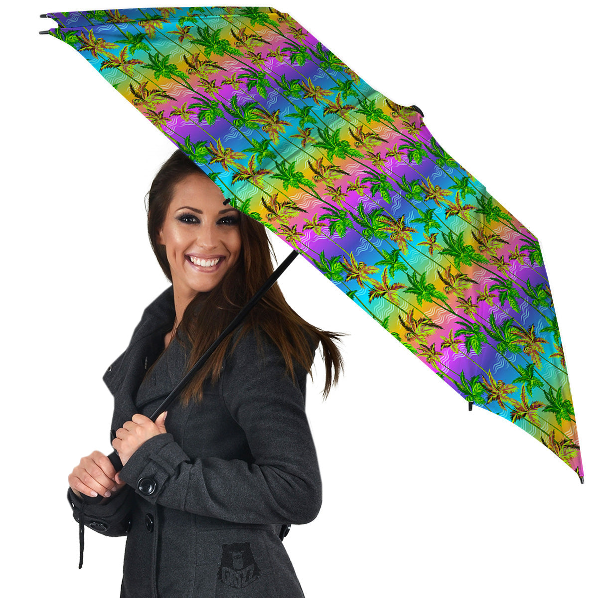 Neon Palm Tree Print Pattern Umbrella-grizzshop