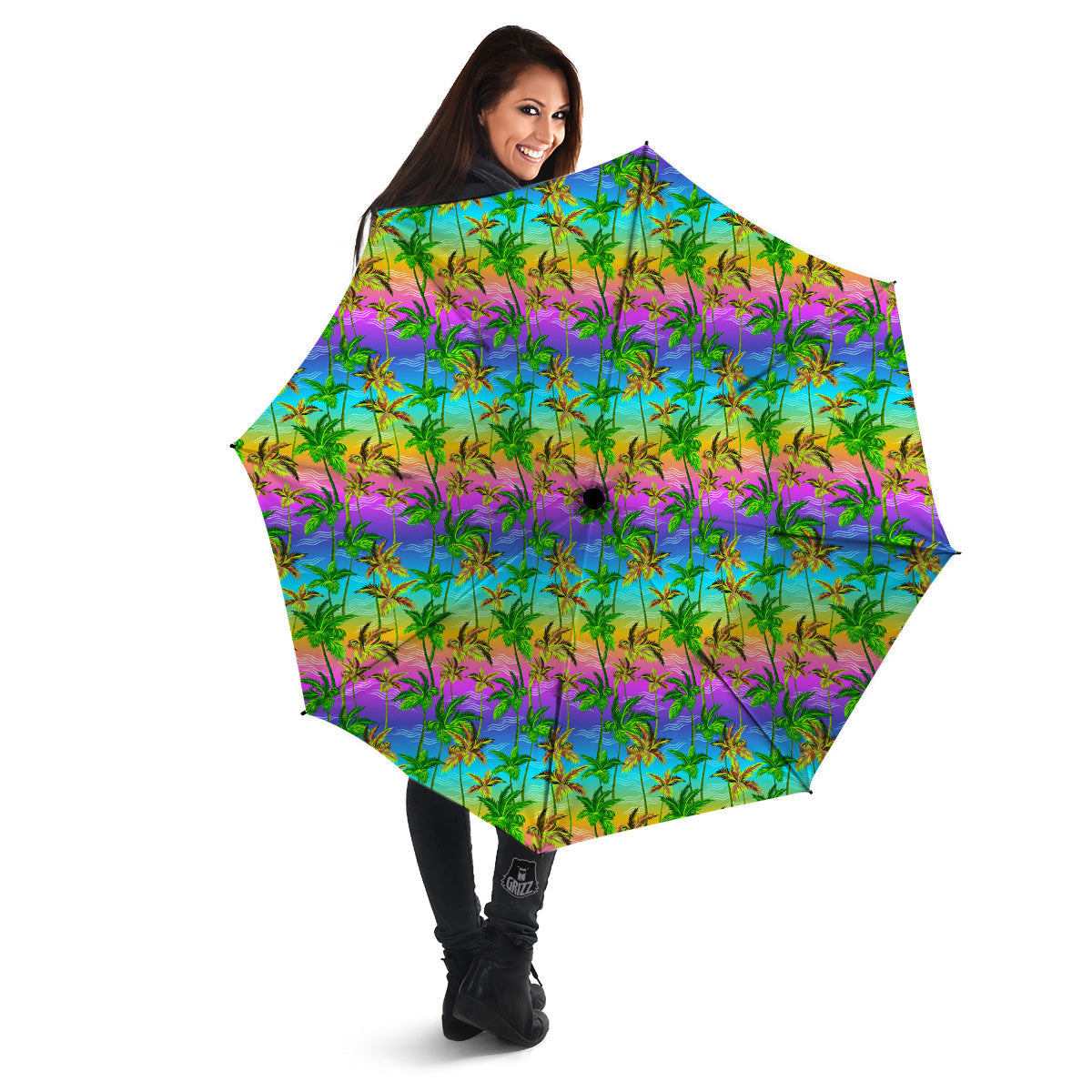 Neon Palm Tree Print Pattern Umbrella-grizzshop