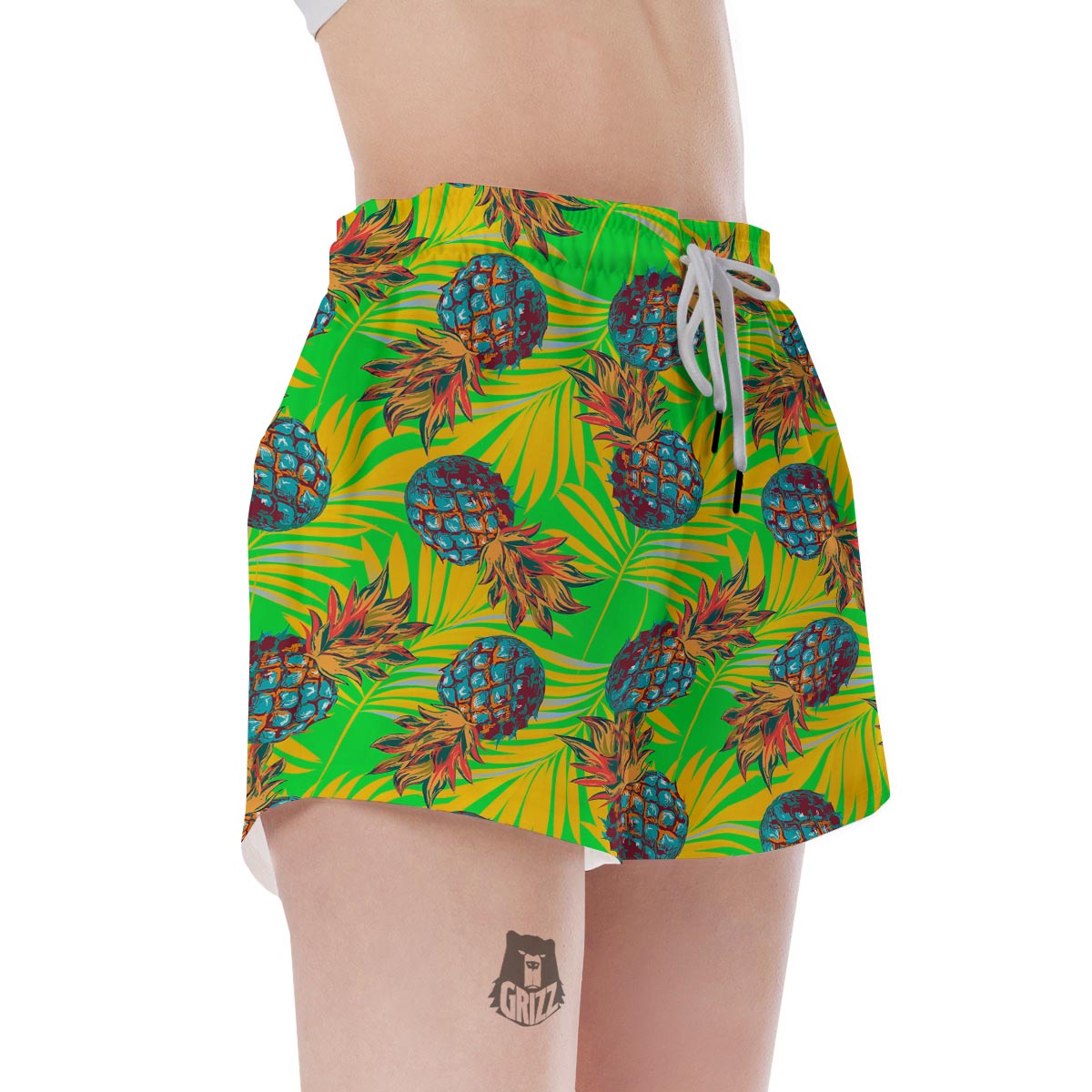 Neon Pineapple Hawaiian Print Women's Shorts-grizzshop