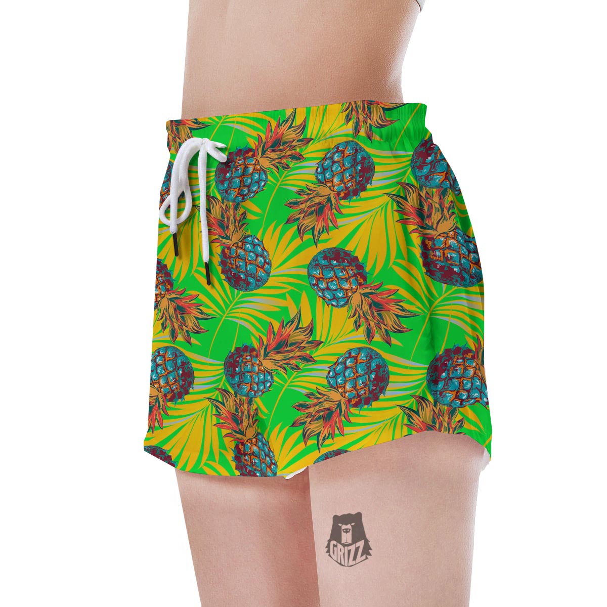 Neon Pineapple Hawaiian Print Women's Shorts-grizzshop