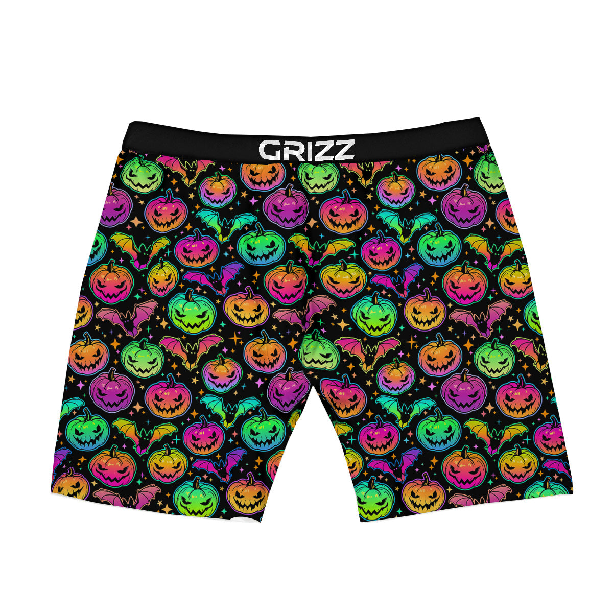 Neon Pumpkins And Bat Halloween Print Pattern Boxer Briefs-grizzshop