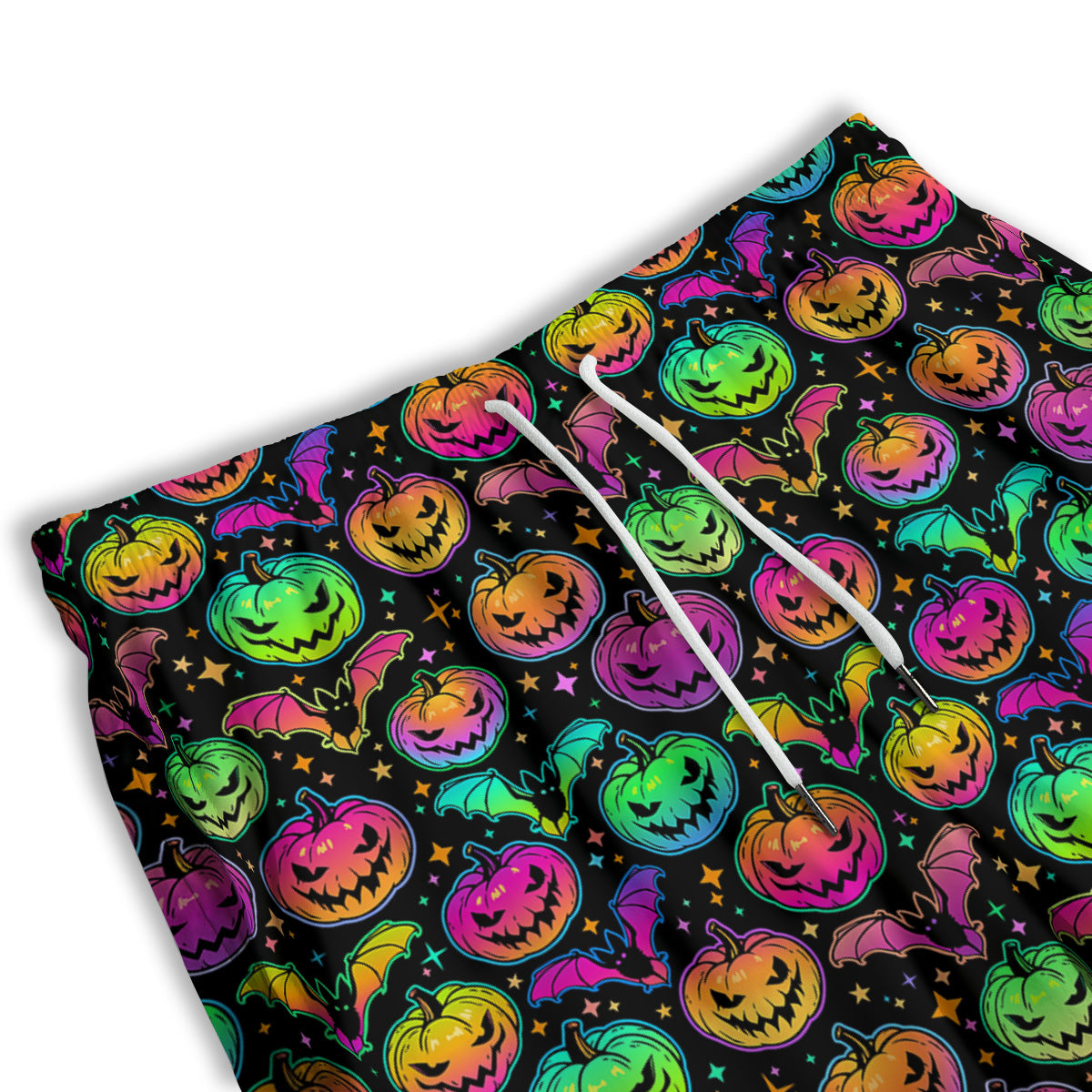 Neon Pumpkins And Bat Halloween Print Pattern Men's Athletic Shorts