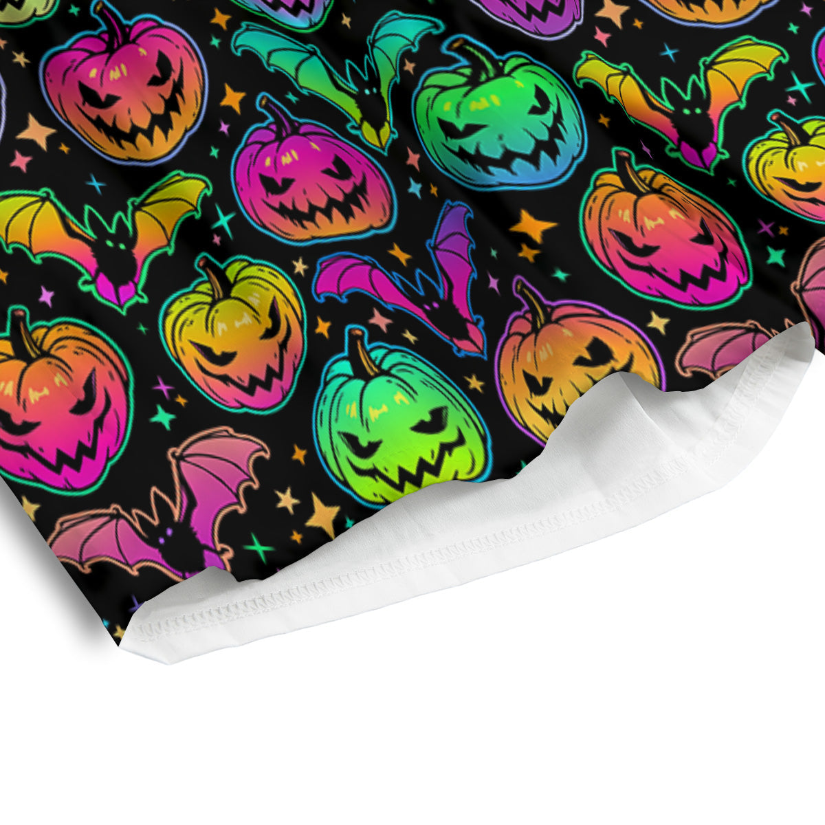 Neon Pumpkins And Bat Halloween Print Pattern Men's Athletic Shorts