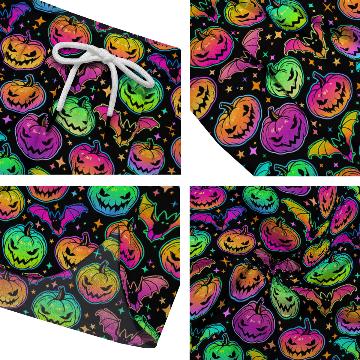 Neon Pumpkins And Bat Halloween Print Pattern Men's Running Shorts-grizzshop
