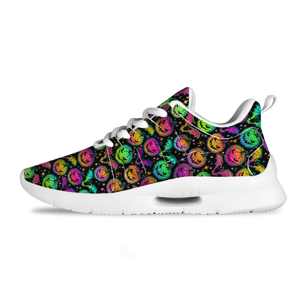 Neon Pumpkins And Bat Halloween Print Pattern Tennis Shoes-grizzshop