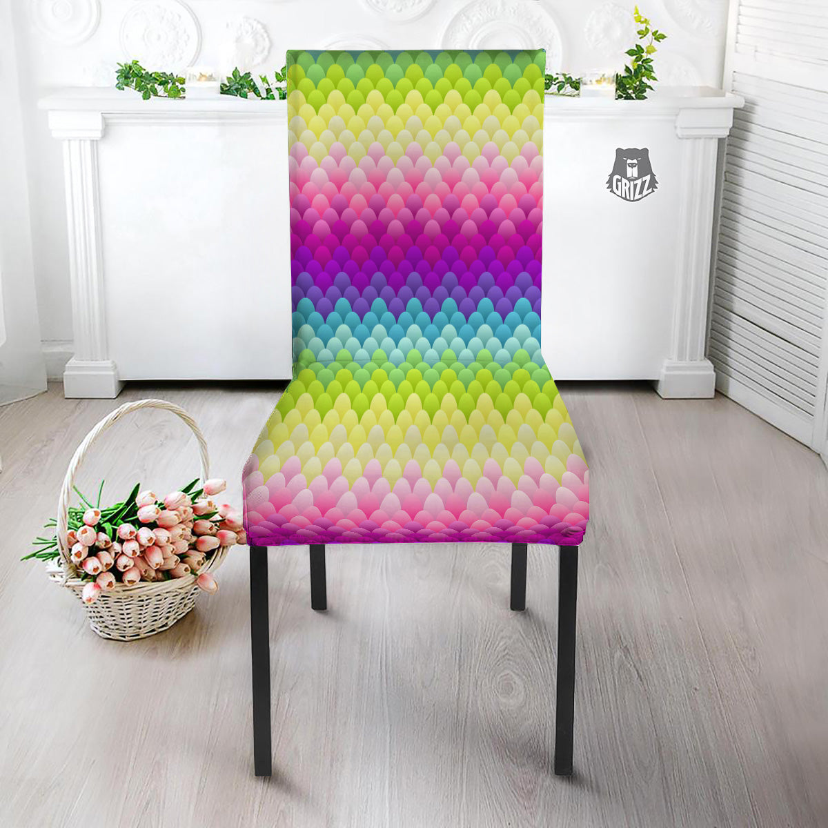 Neon Rainbow Light Blobs Print Pattern Dining Chair Slipcover-grizzshop