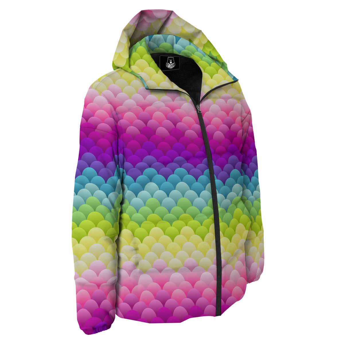 Neon Rainbow Light Blobs Print Pattern Down Jacket-grizzshop