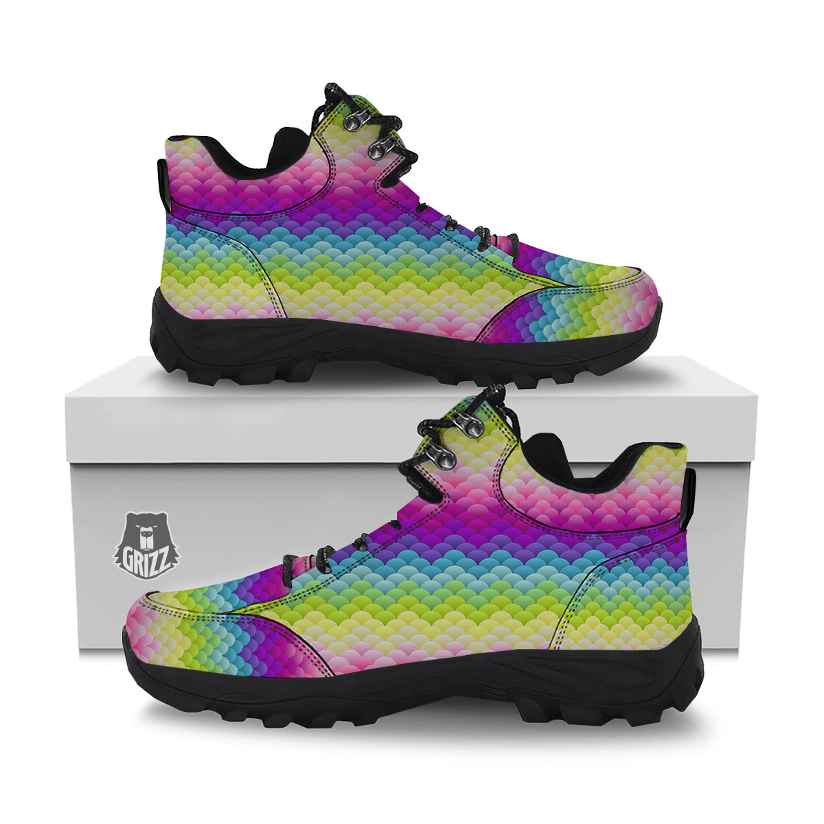 Neon Rainbow Light Blobs Print Pattern Hiking Shoes-grizzshop