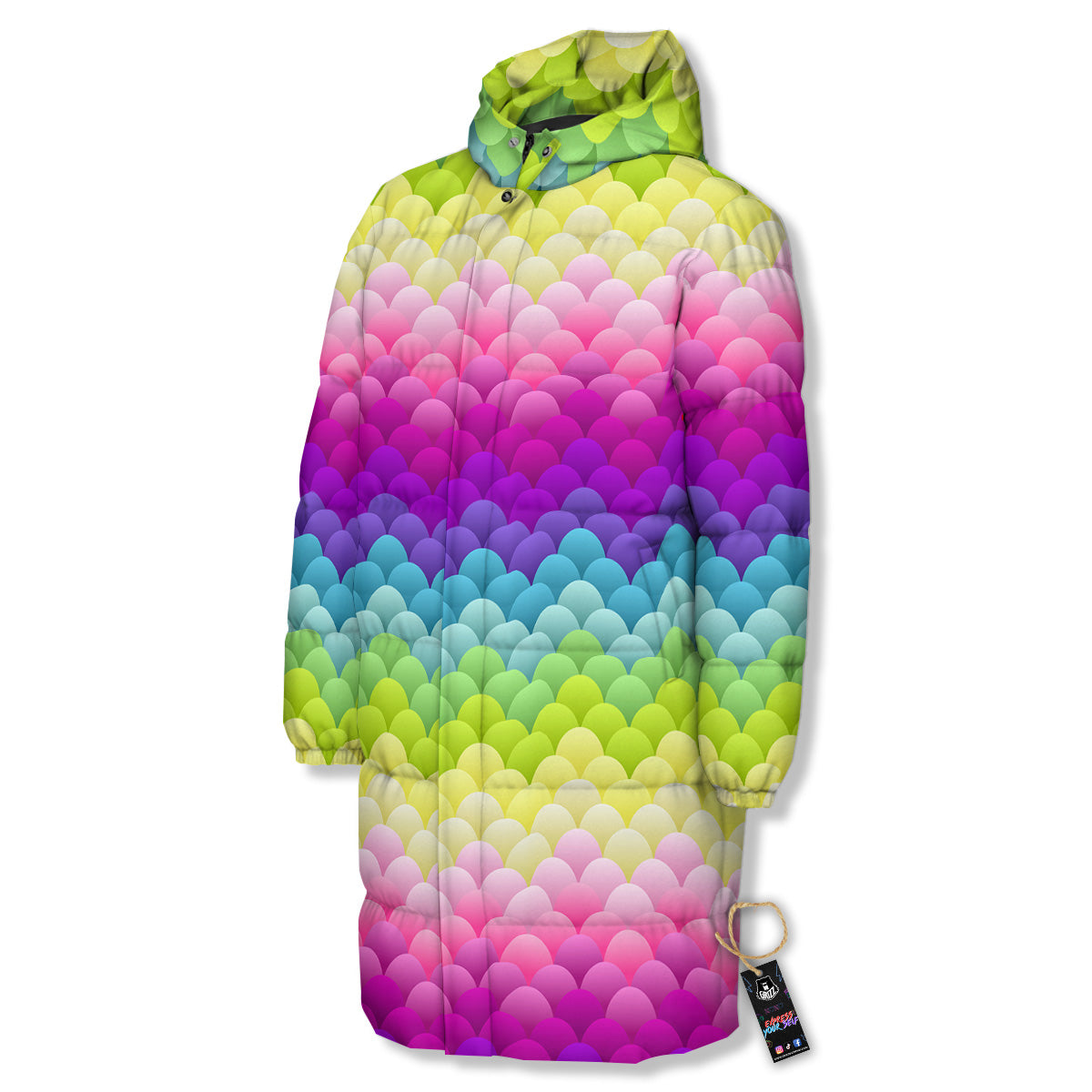 Neon Rainbow Light Blobs Print Pattern Long Down Jacket-grizzshop