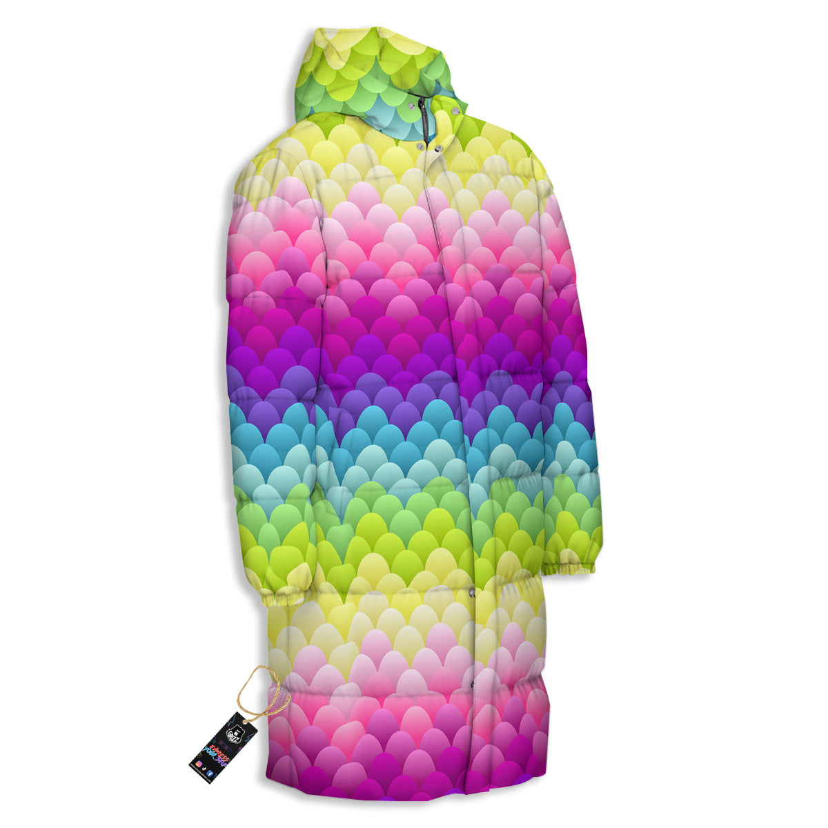 Neon Rainbow Light Blobs Print Pattern Long Down Jacket-grizzshop
