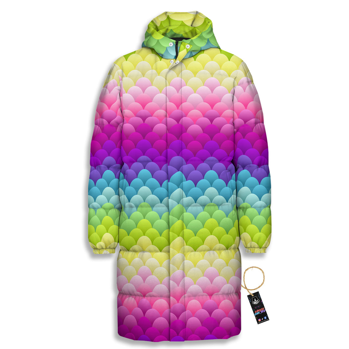 Neon Rainbow Light Blobs Print Pattern Long Down Jacket-grizzshop