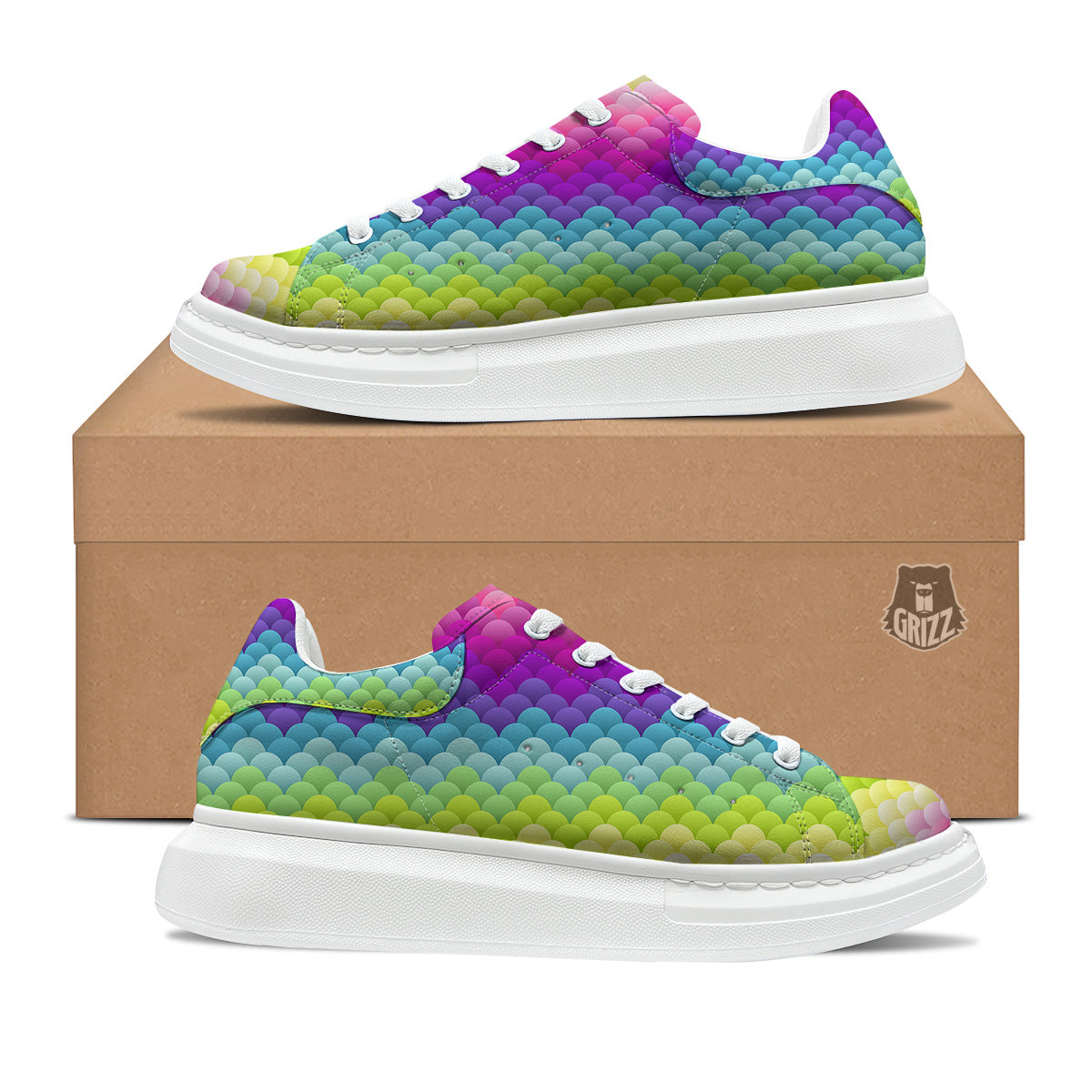 Neon Rainbow Light Blobs Print Pattern Platform Shoes-grizzshop
