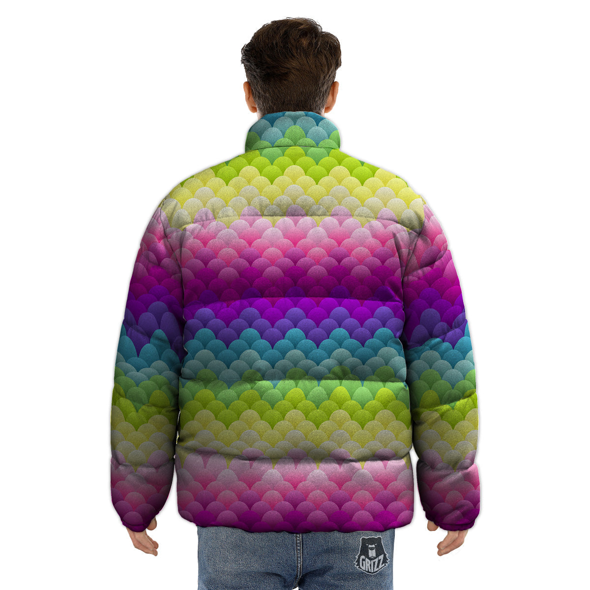 Neon Rainbow Light Blobs Print Pattern Puffer Jacket-grizzshop