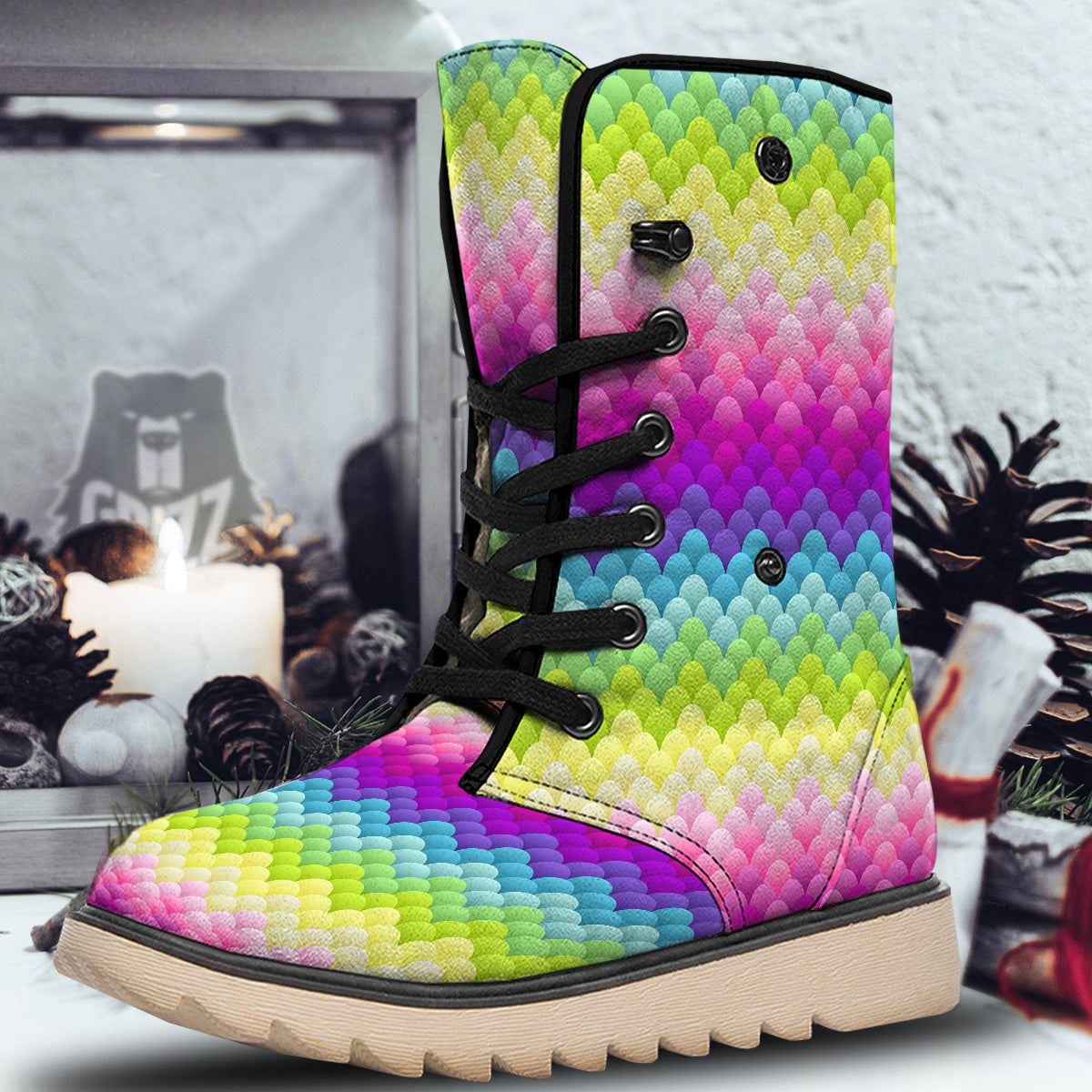 Neon Rainbow Light Blobs Print Pattern Snow Boots-grizzshop