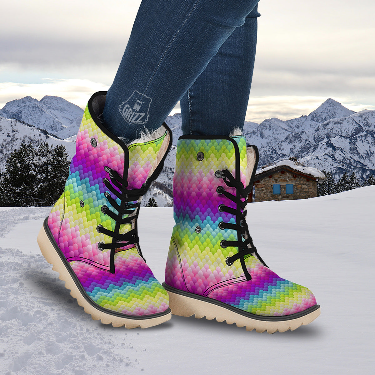 Neon Rainbow Light Blobs Print Pattern Snow Boots-grizzshop