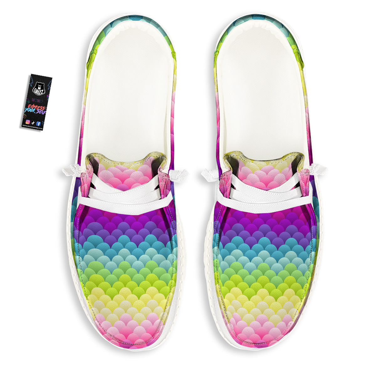 Neon Rainbow Light Blobs Print Pattern White Loafers-grizzshop