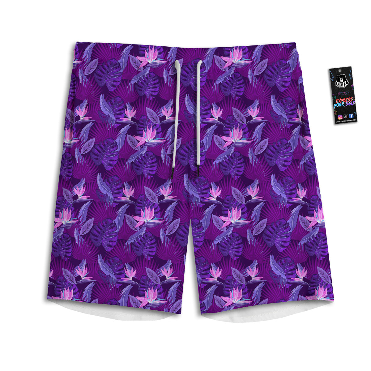 Neon Tropical Foliage And Leave Print Pattern Men's Athletic Shorts