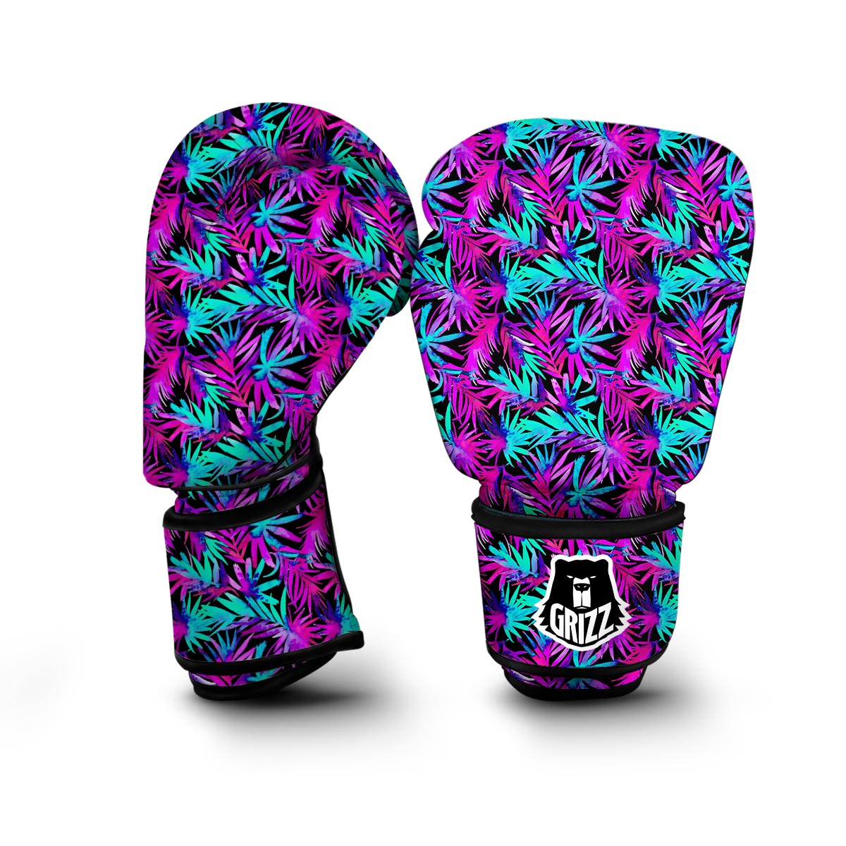 Neon Tropical Palm Leaves Hawaiian Pattern Print Boxing Gloves-grizzshop