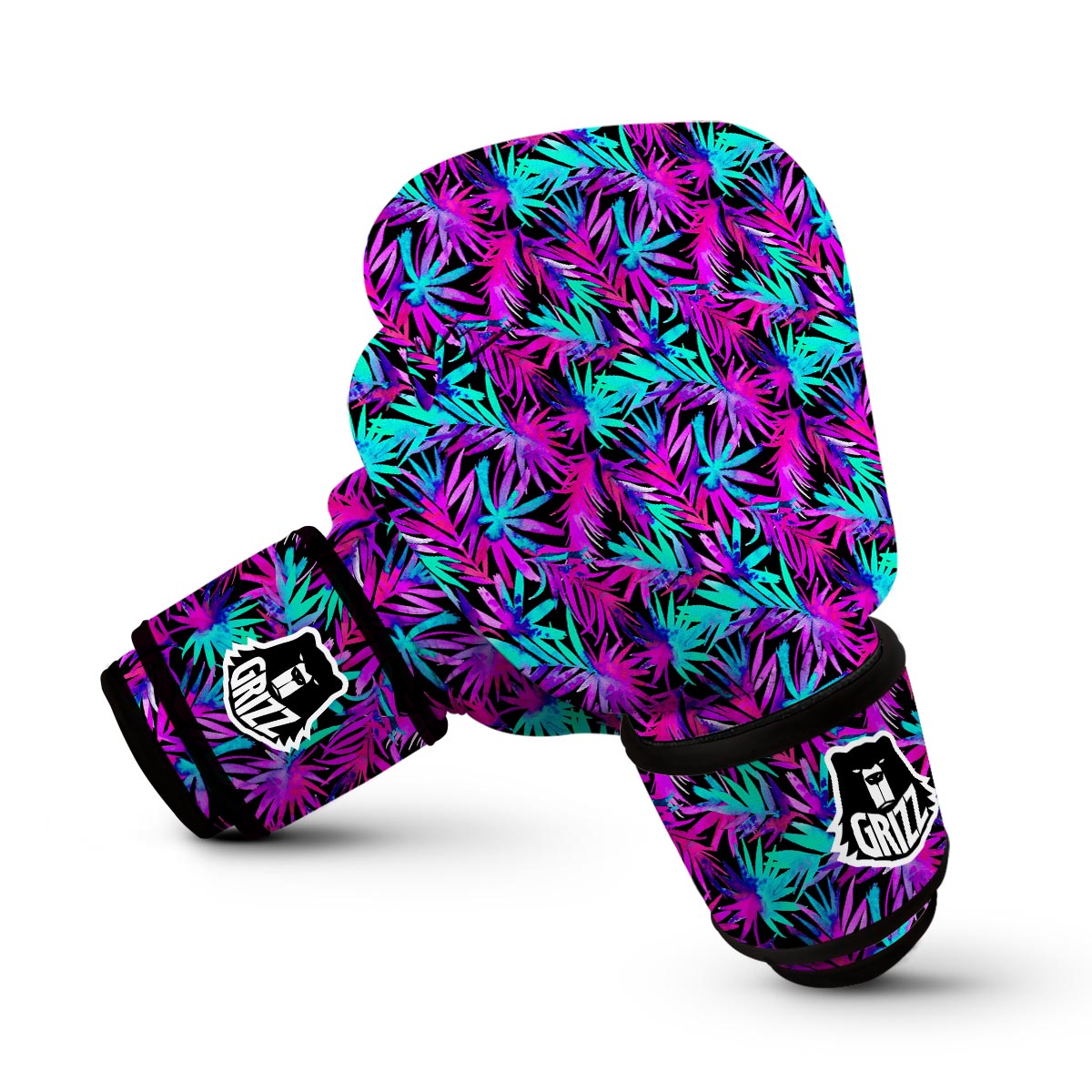 Neon Tropical Palm Leaves Hawaiian Pattern Print Boxing Gloves-grizzshop