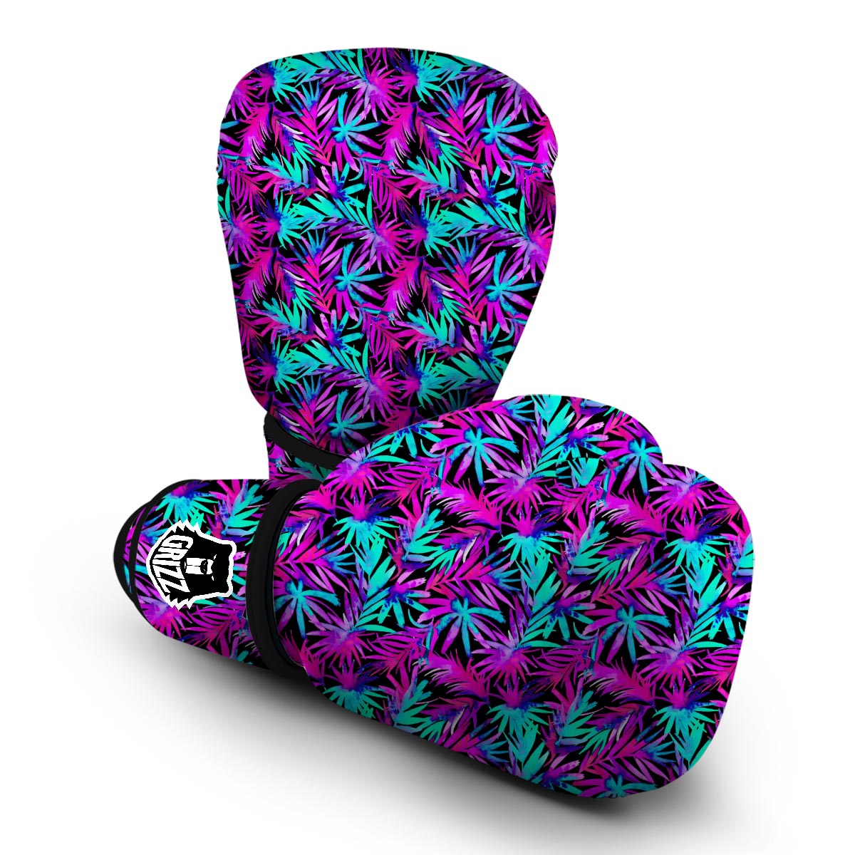 Neon Tropical Palm Leaves Hawaiian Pattern Print Boxing Gloves-grizzshop