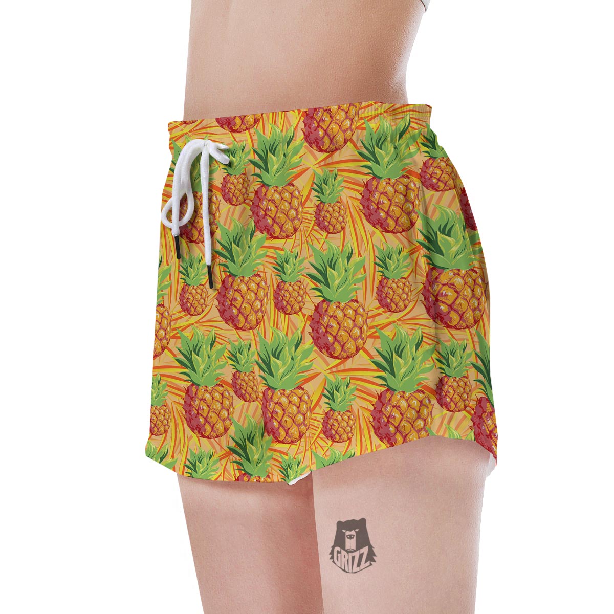 Neon Yellow Pineapple Hawaiian Print Women's Shorts-grizzshop