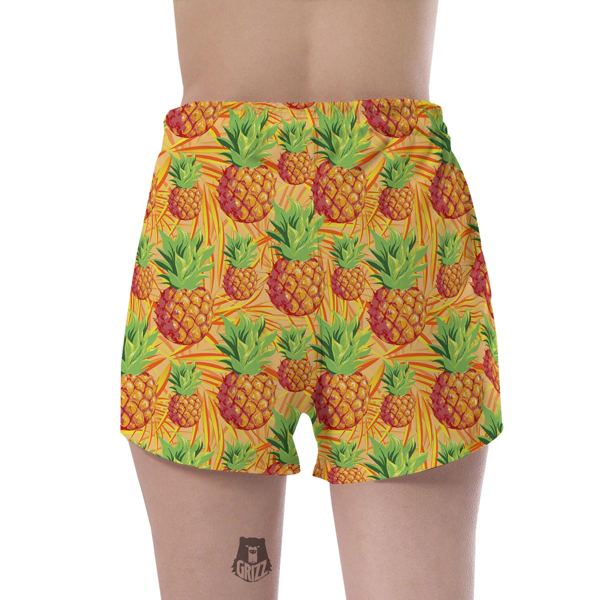 Neon Yellow Pineapple Hawaiian Print Women's Shorts-grizzshop