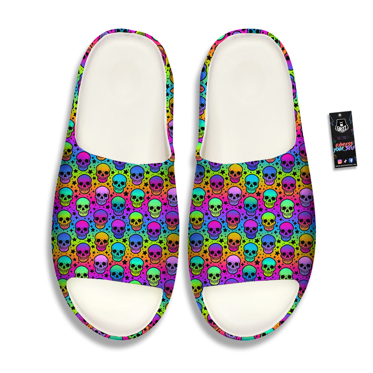 Neon Bright Human Skulls Print Pattern Sandals-grizzshop