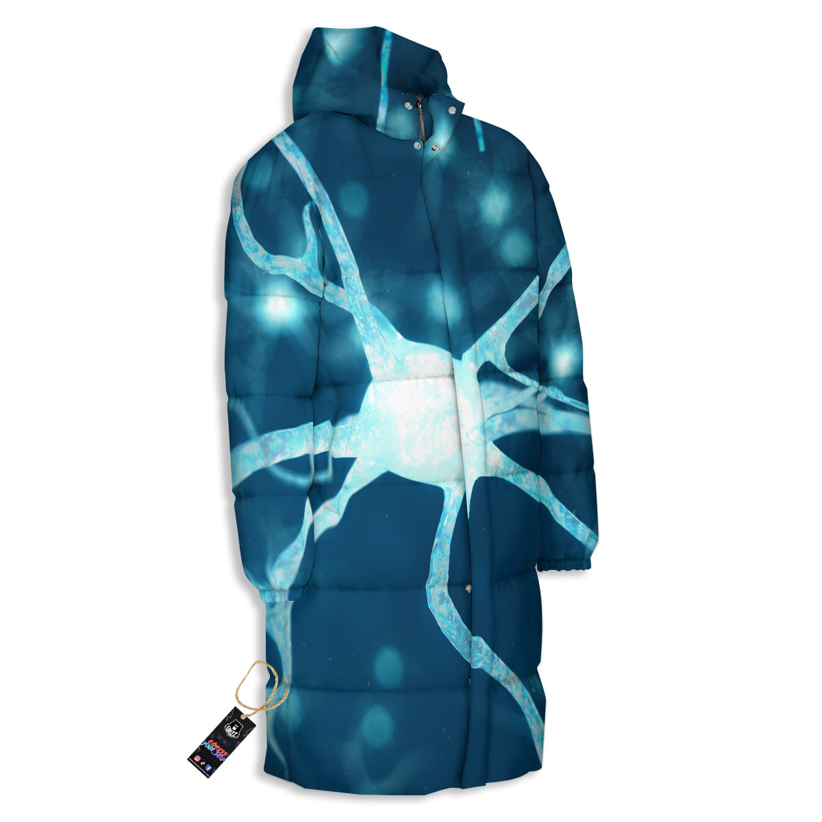 Neurons Inside The Brain Print Long Down Jacket-grizzshop
