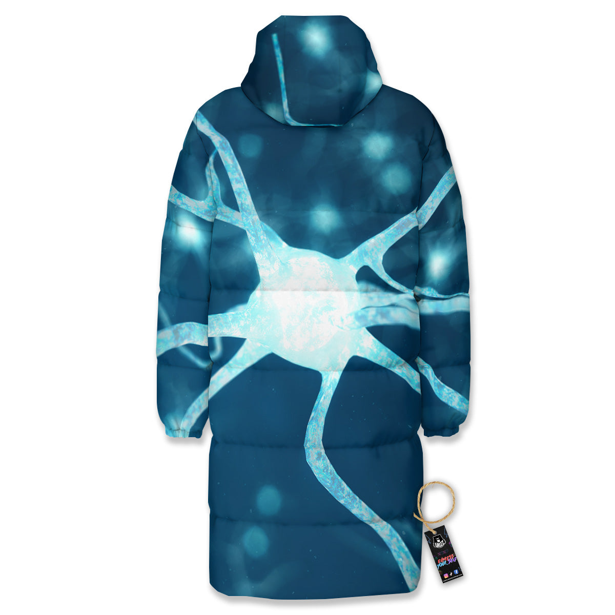 Neurons Inside The Brain Print Long Down Jacket-grizzshop