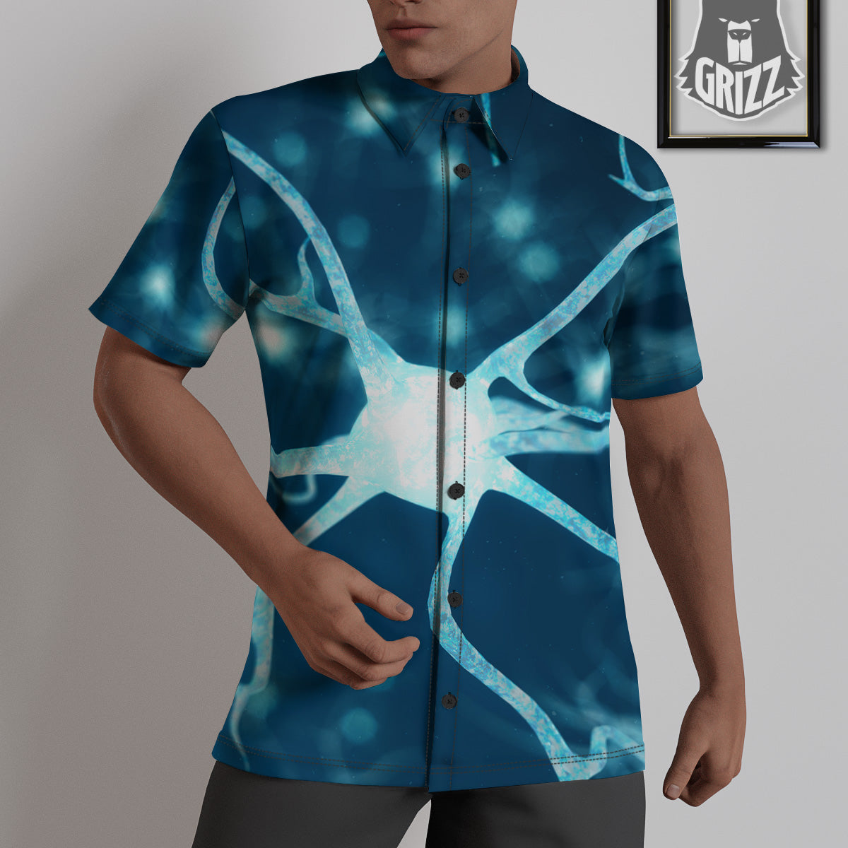 Neurons Inside The Brain Print Untucked Shirts-grizzshop