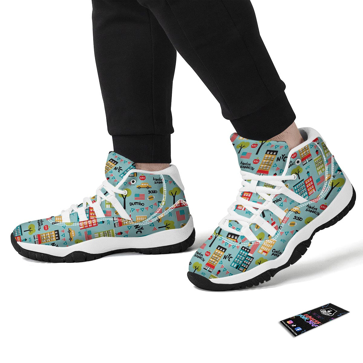 New York Print Pattern White Bball Shoes-grizzshop