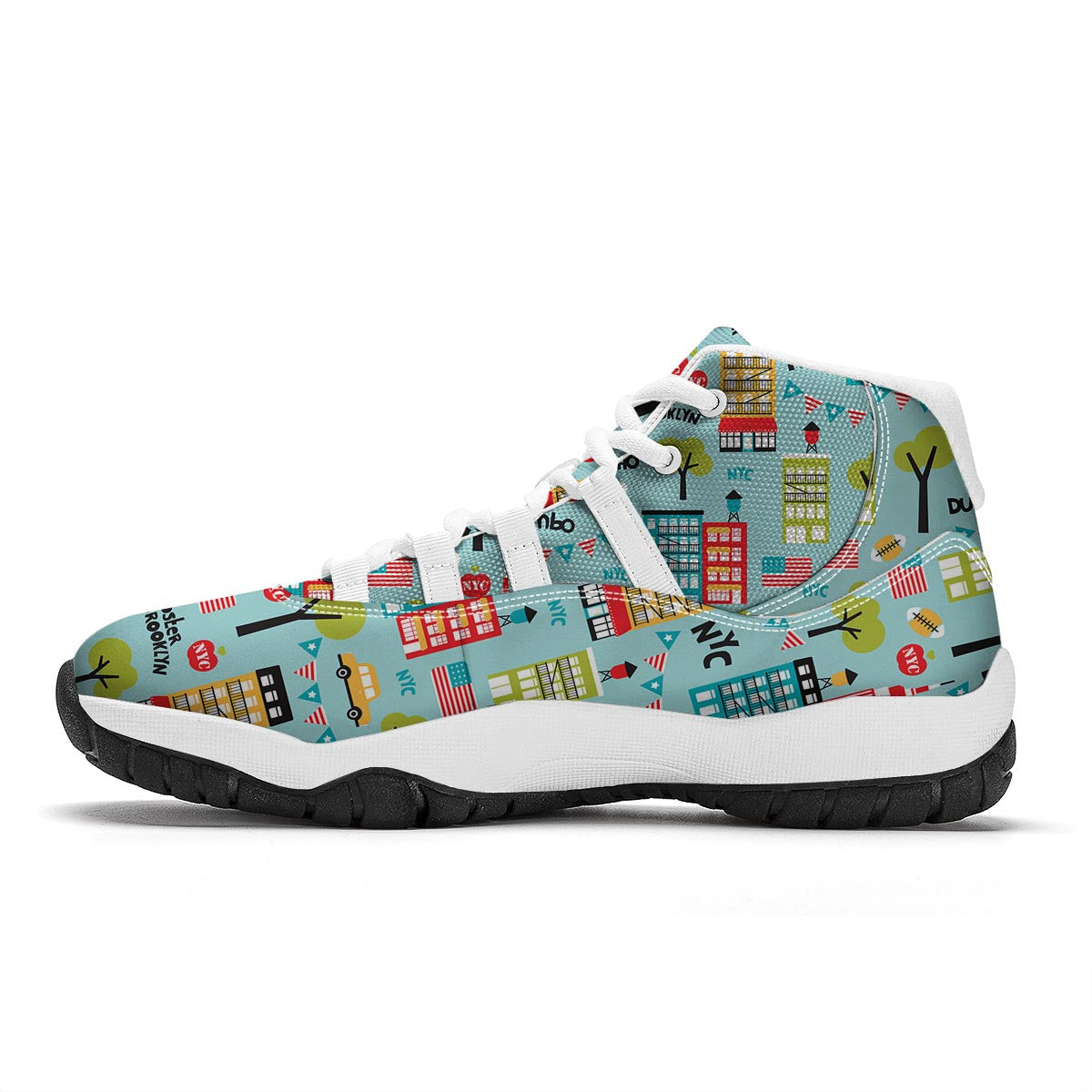 New York Print Pattern White Bball Shoes-grizzshop