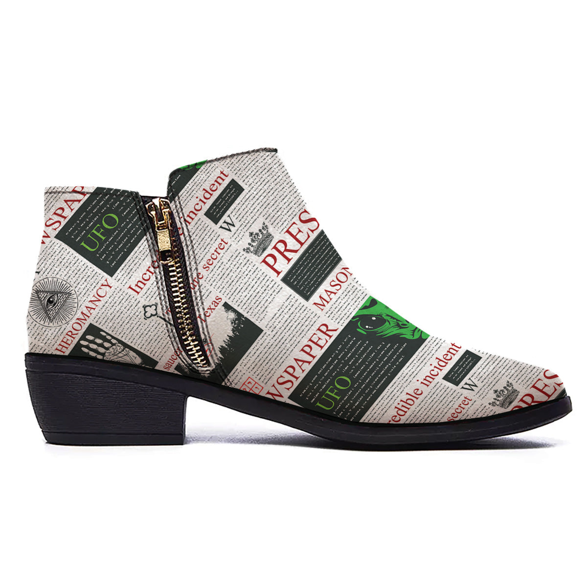Newspaper Aliens Topic Print Pattern Ankle Boots-grizzshop