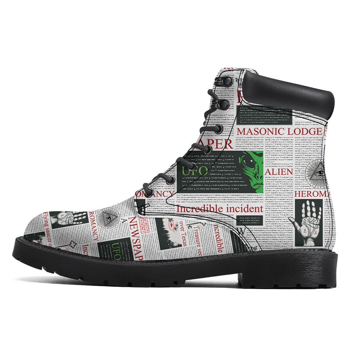 Newspaper Aliens Topic Print Pattern Boots-grizzshop