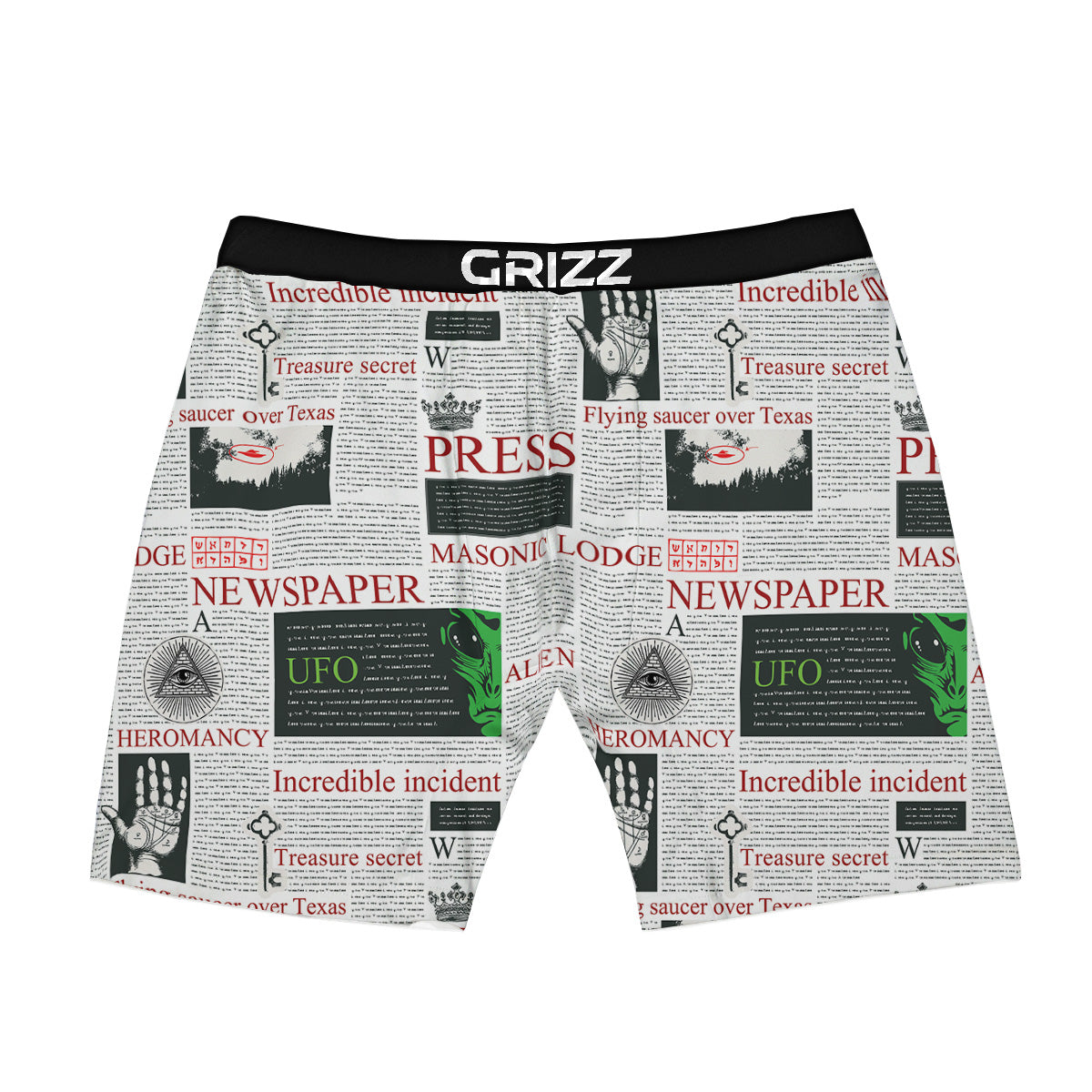 Newspaper Aliens Topic Print Pattern Boxer Briefs-grizzshop