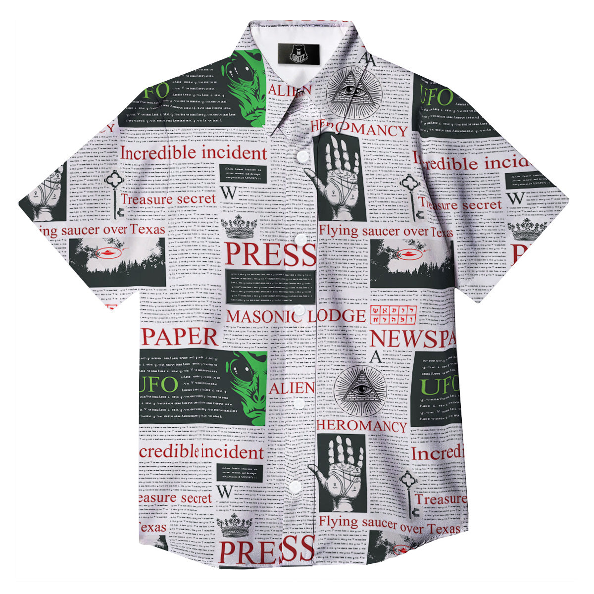 Newspaper Aliens Topic Print Pattern Button Up Shirt-grizzshop