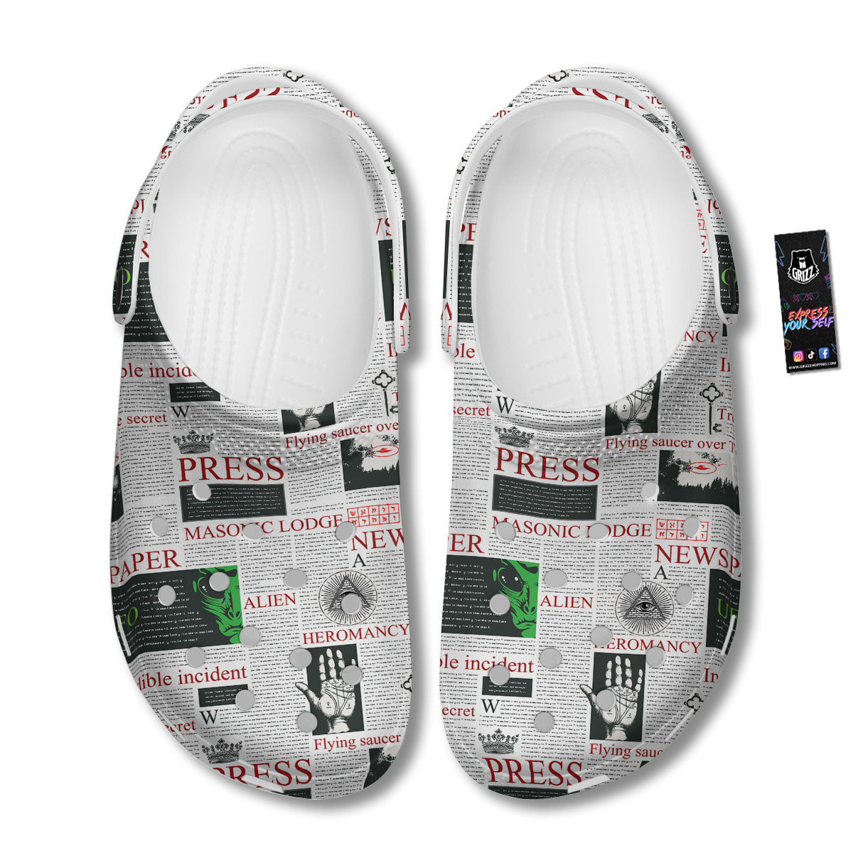 Newspaper Aliens Topic Print Pattern Clog-grizzshop