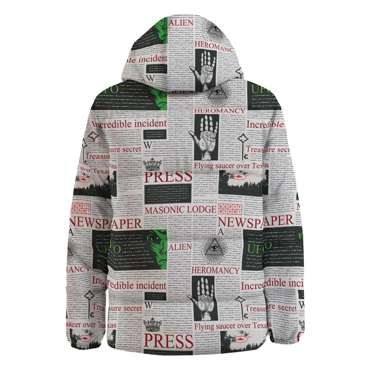 Newspaper Aliens Topic Print Pattern Down Jacket-grizzshop