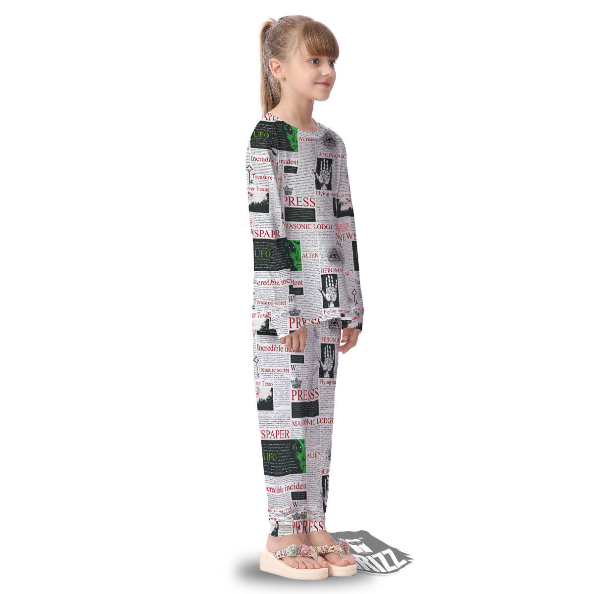 Newspaper Aliens Topic Print Pattern Kid's Pajamas-grizzshop