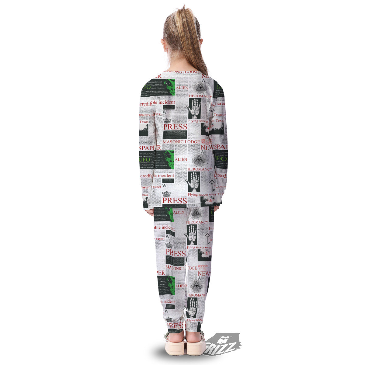 Newspaper Aliens Topic Print Pattern Kid's Pajamas-grizzshop