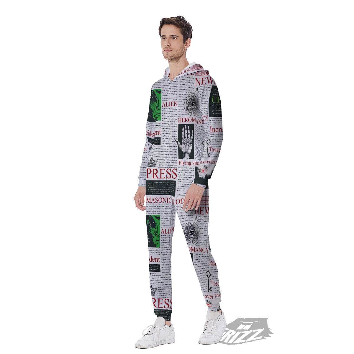 Newspaper Aliens Topic Print Pattern Men's Jumpsuit-grizzshop