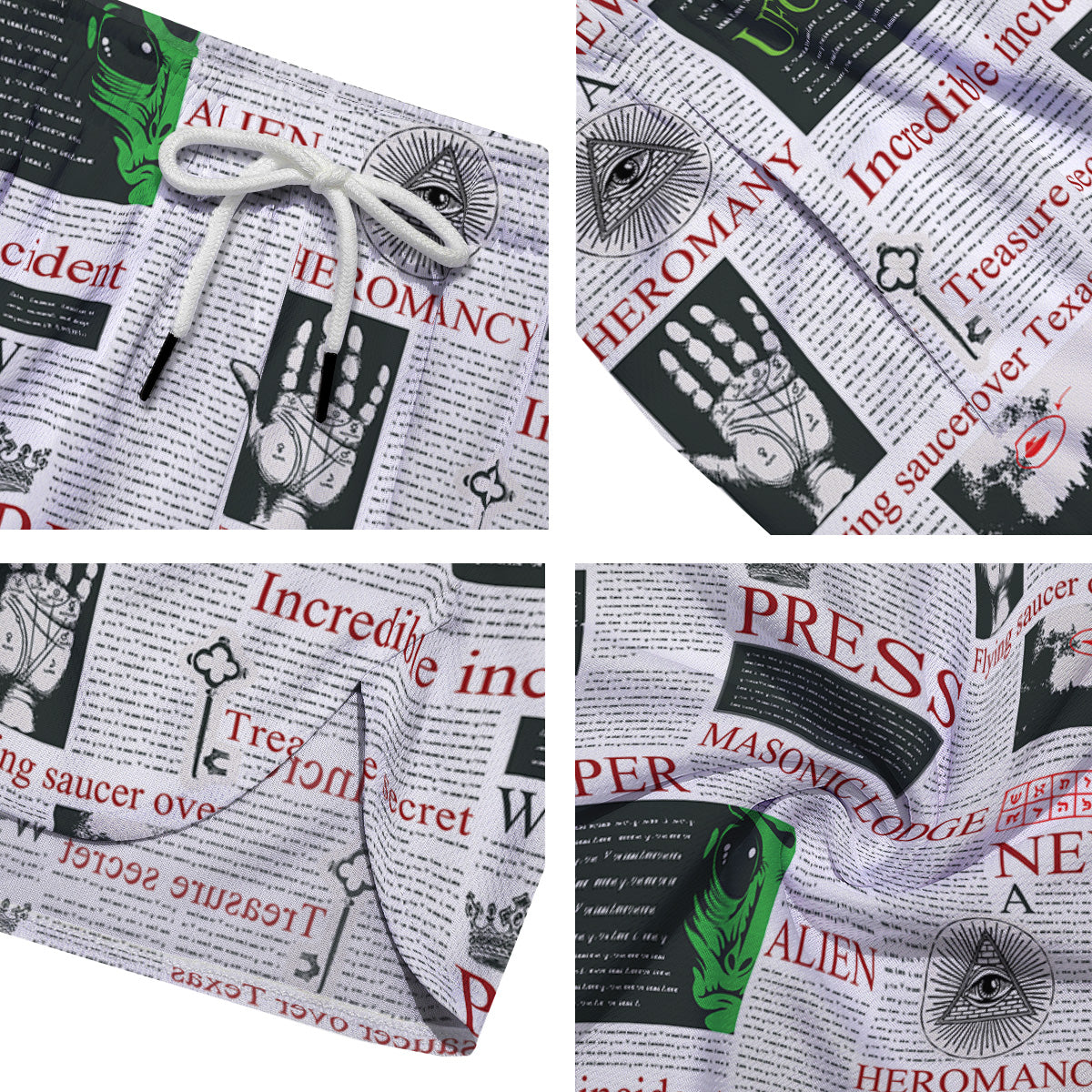 Newspaper Aliens Topic Print Pattern Men's Running Shorts-grizzshop