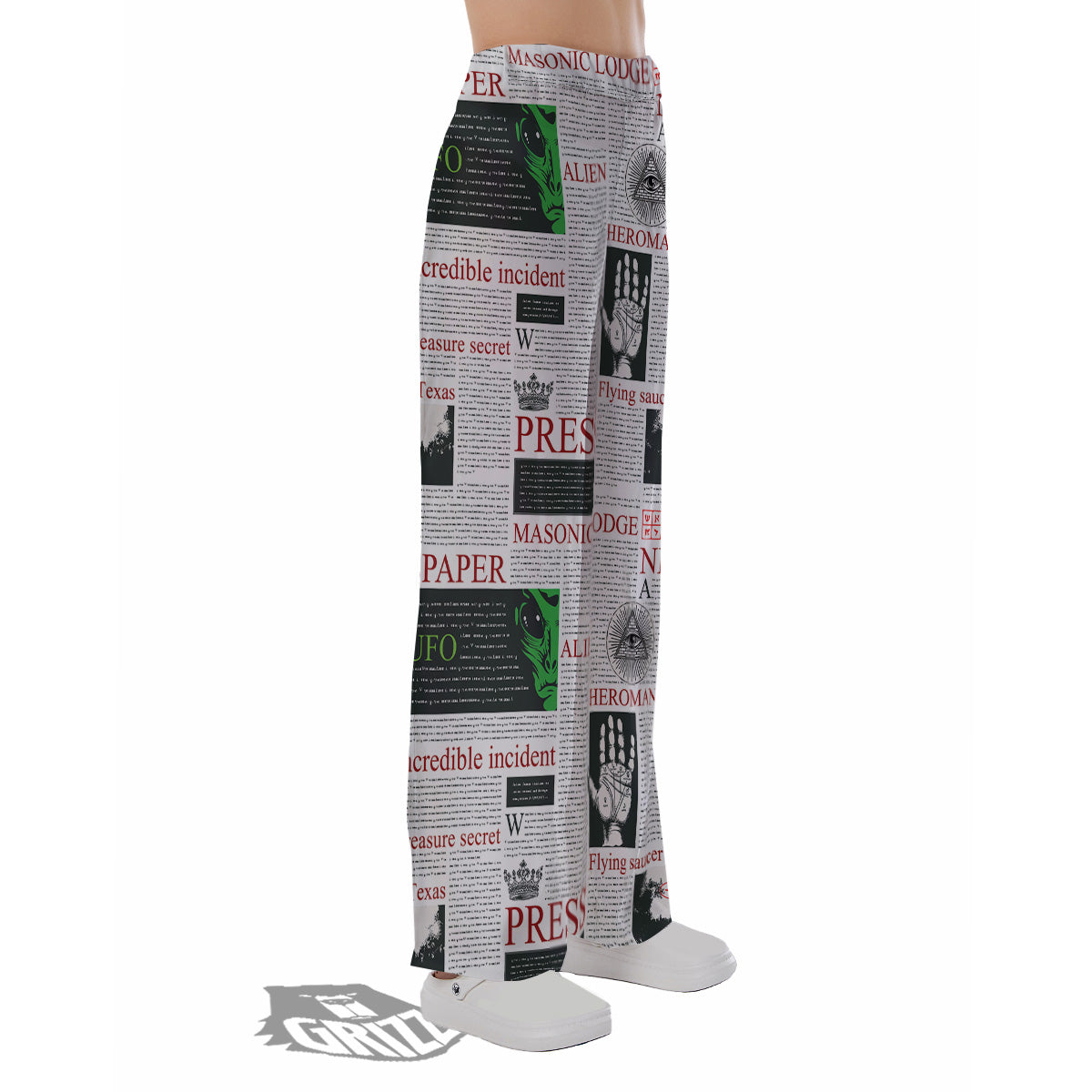 Newspaper Aliens Topic Print Pattern Pajama Pants-grizzshop