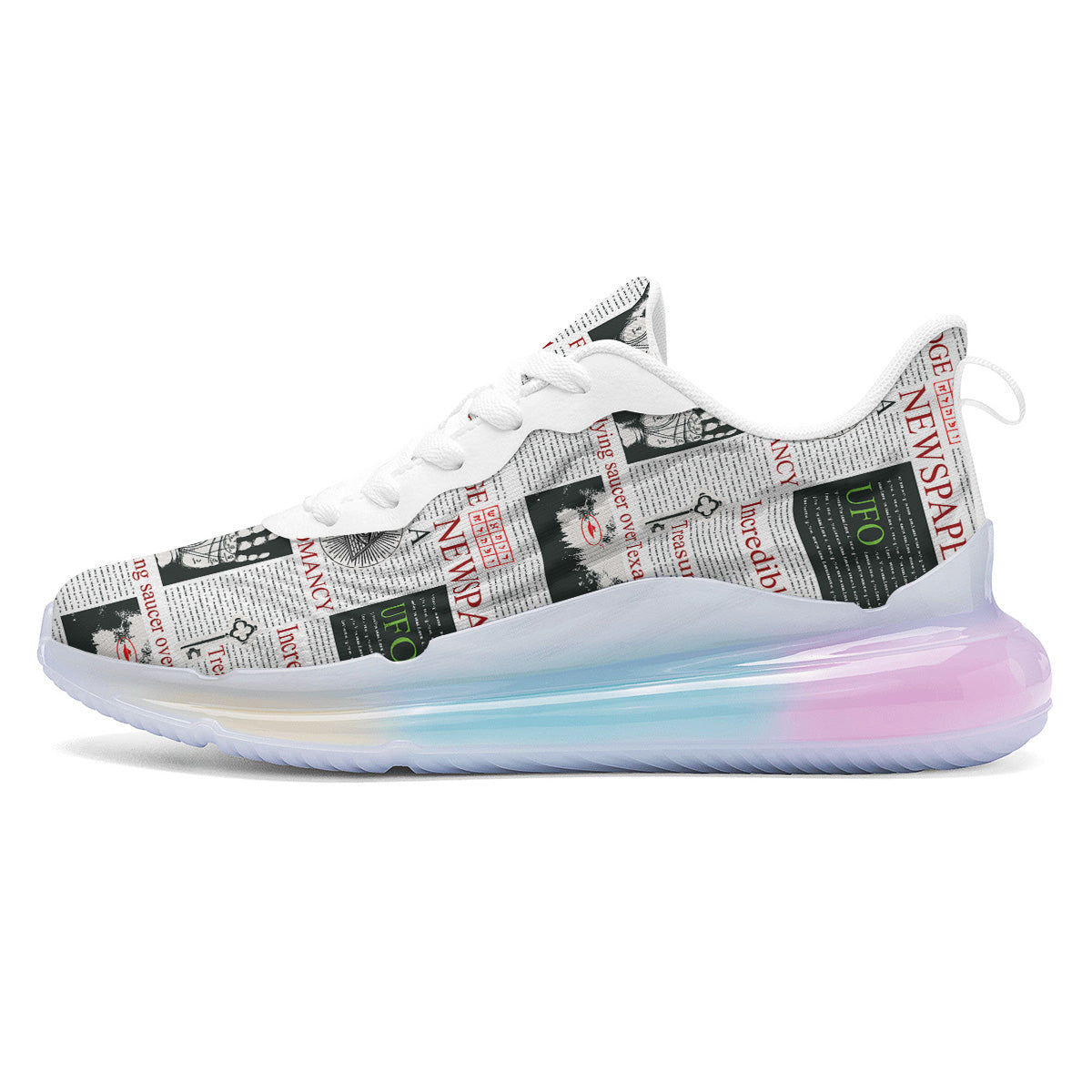 Newspaper Aliens Topic Print Pattern Running Sneakers-grizzshop