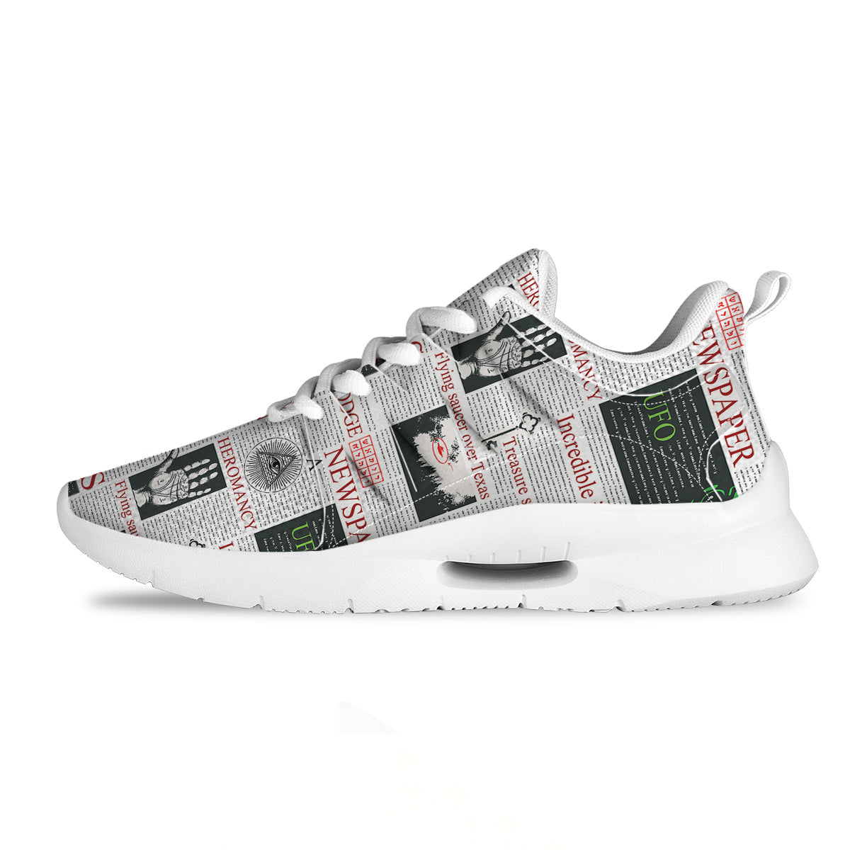 Newspaper Aliens Topic Print Pattern Tennis Shoes-grizzshop