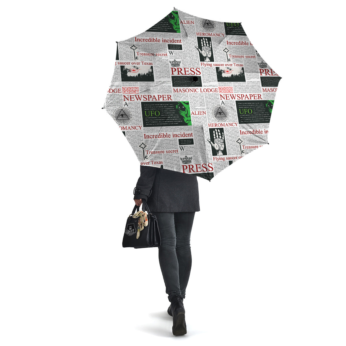 Newspaper Aliens Topic Print Pattern Umbrella-grizzshop