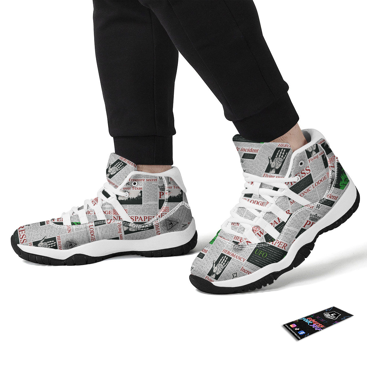 Newspaper Aliens Topic Print Pattern White Bball Shoes-grizzshop